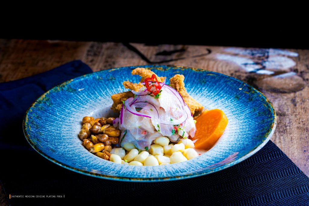{authentic Mexican Ceviche Plating Fresh Presentation}